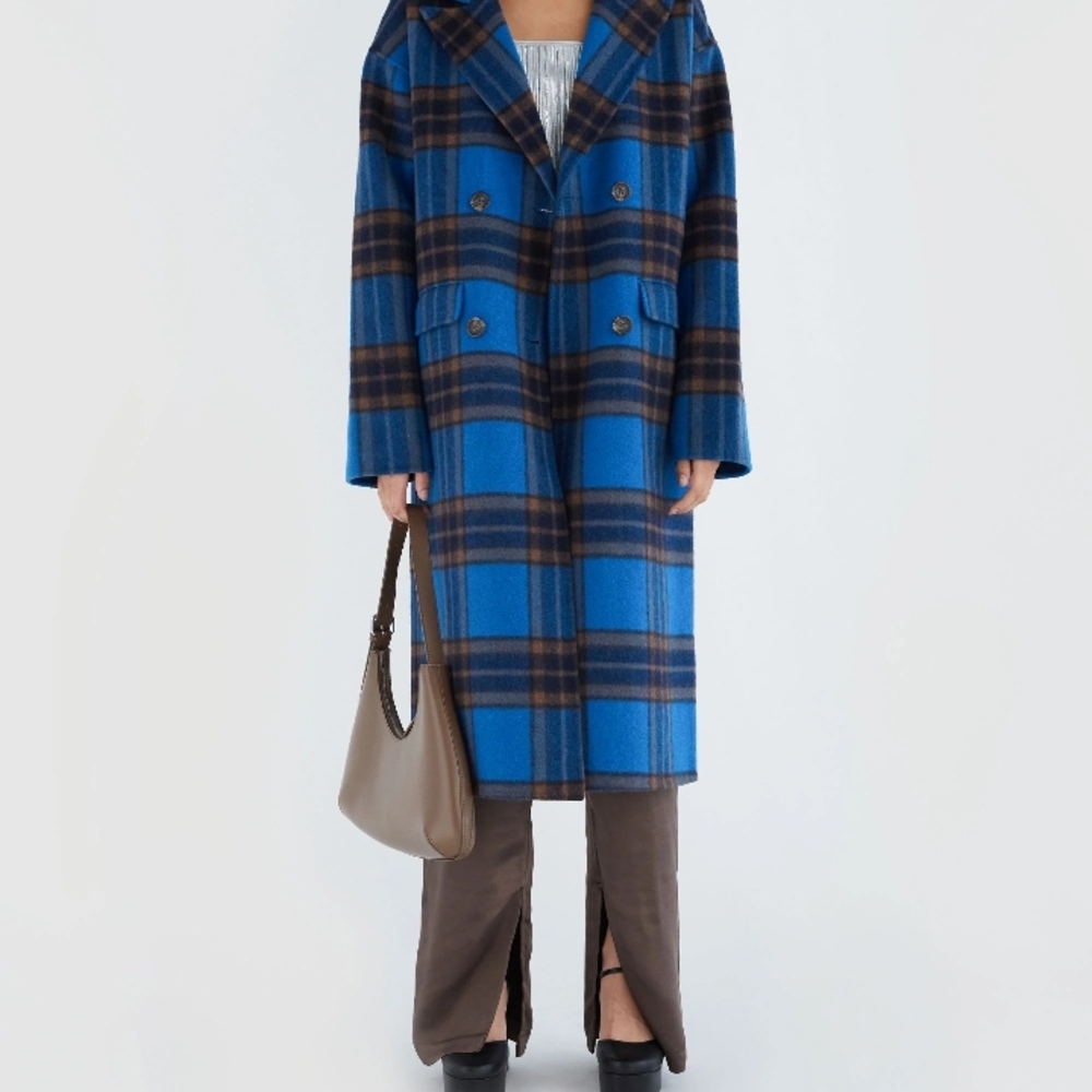 OAK + FORT oversized Plaid Wool Blend Coat - Picture 4 of 4